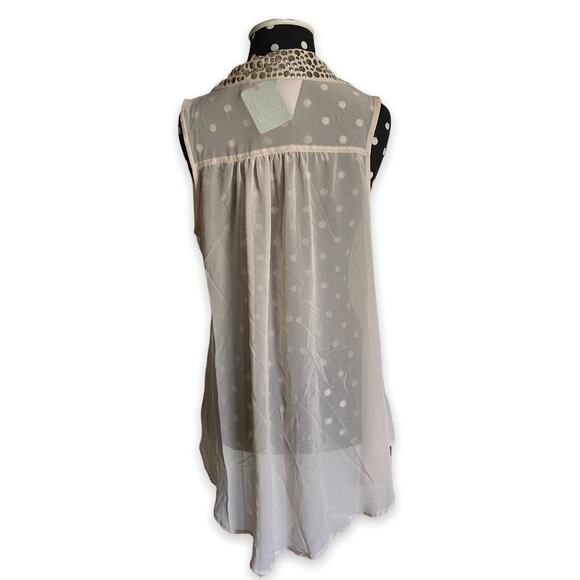 H.I.P. Womens Tank Blouse S Happening‎ in the Present Cream Bling Collar Top NEW - Picture 2 of 6